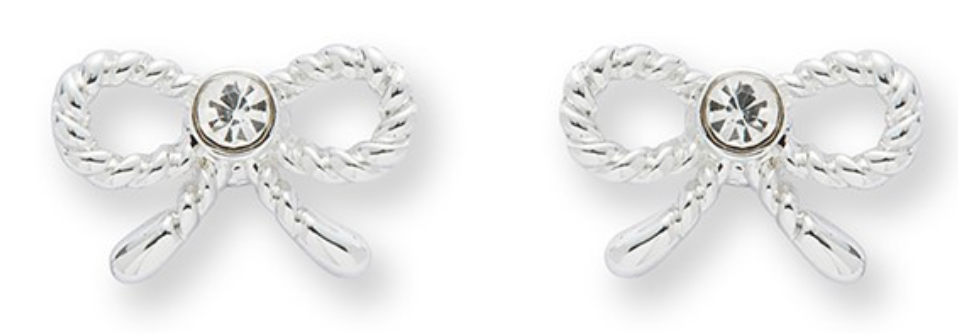 Girls pretty pearls & bows silver plated earrings