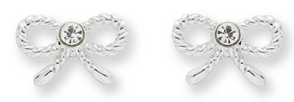 Girls pretty pearls & bows silver plated earrings
