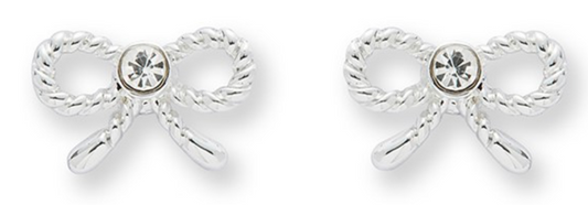 Girls pretty pearls & bows silver plated earrings