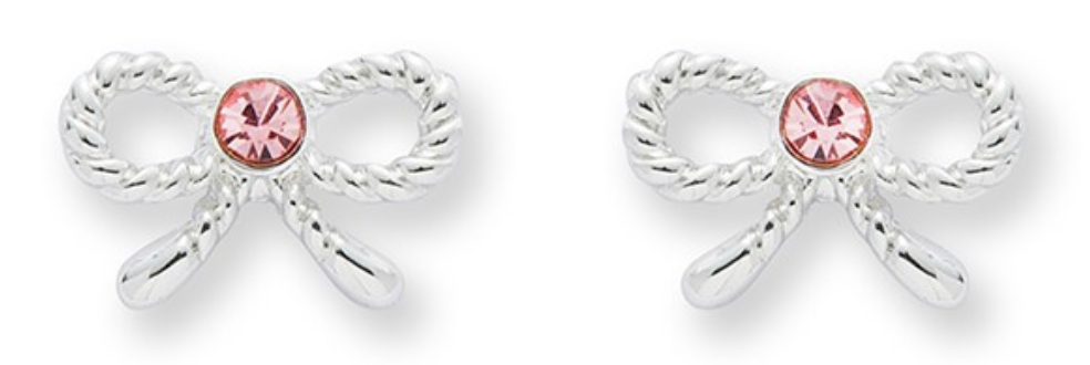 Girls pretty pearls & bows silver plated earrings