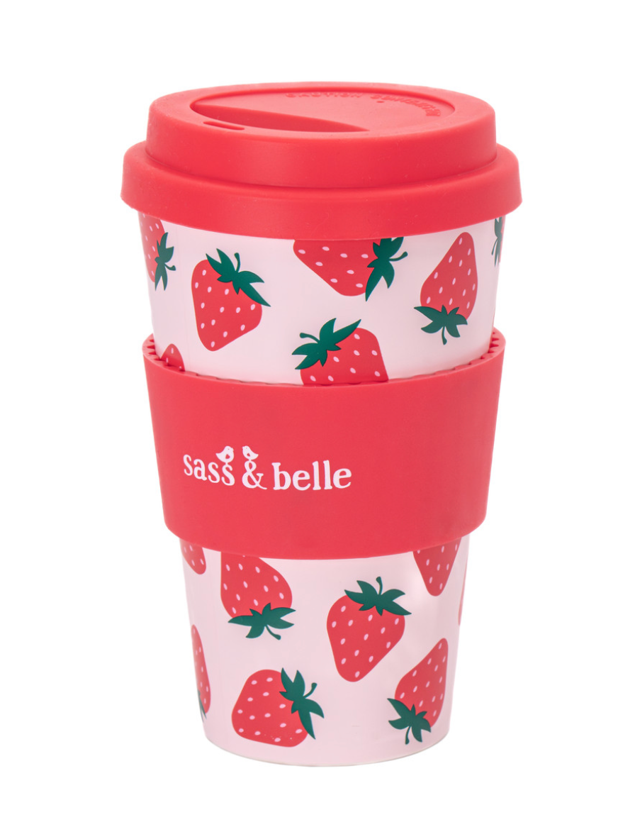 Strawberry travel coffee mug