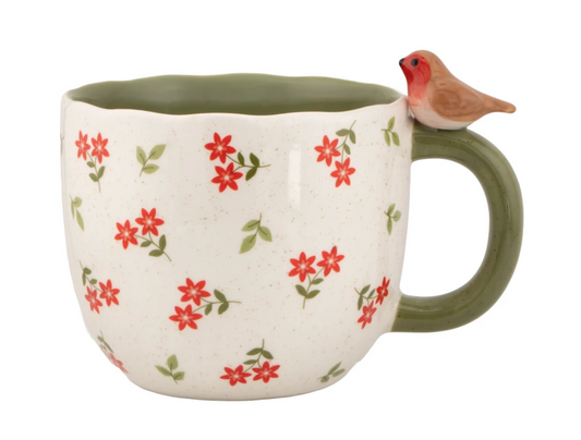 Sitting robin floral mug