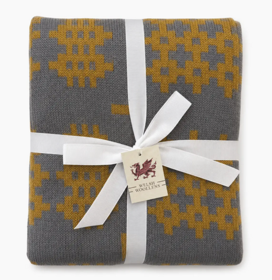 Welsh Tapestry Blanket Grey/Yellow