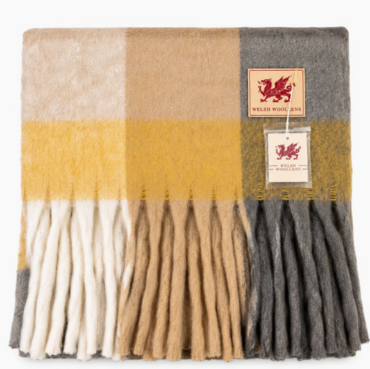 Welsh woollens tartan blanket scarf camel check