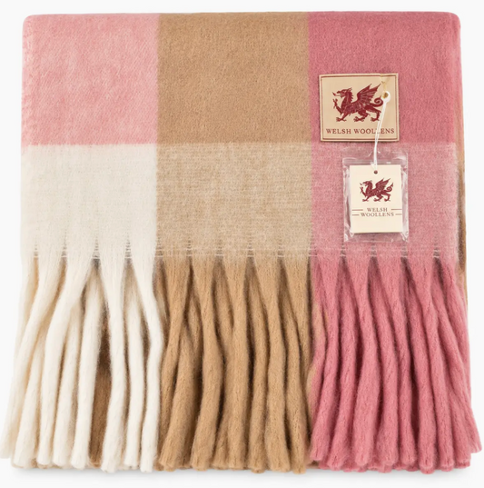 Welsh woollens tartan blanket scarf rose check