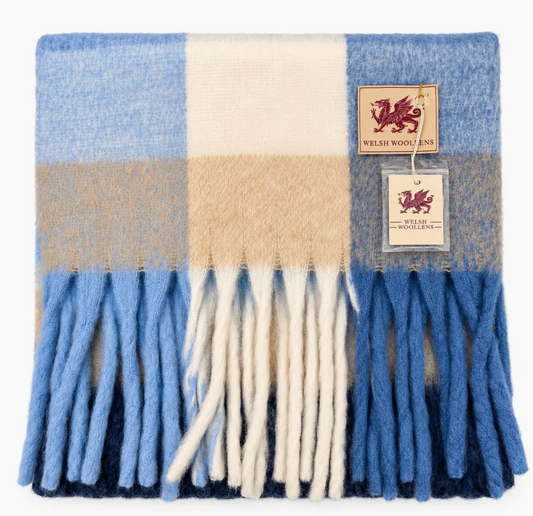 Welsh woollens tartan blanket scarf dark blue check
