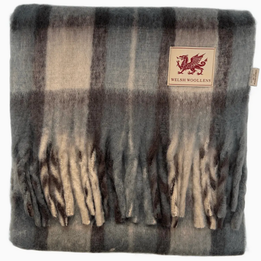 Welsh woollens tartan blanket scarf mackellar natural