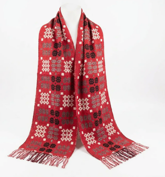 Welsh tapestry wool blend red scarf