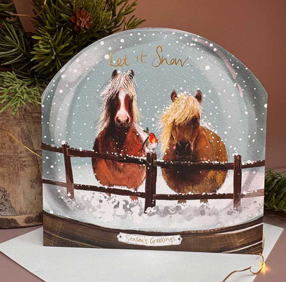 Ponies snow globe card