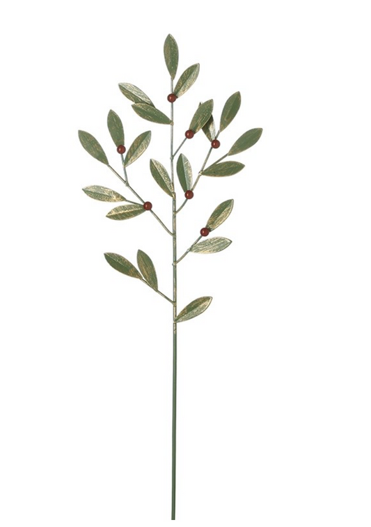 Green leaves & red berries spray