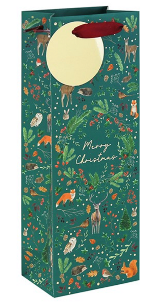 Xmas Woodland Embossed Bottle Bag