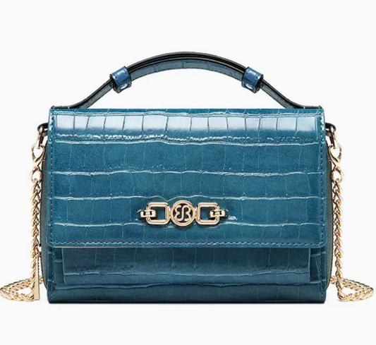 Small croc print top handle wallet bag - Blue