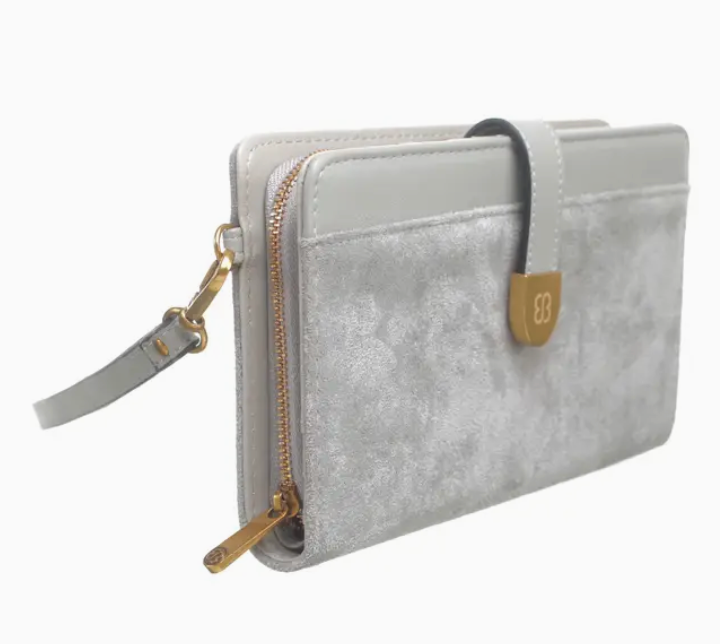 Suede wristlet wallet - grey