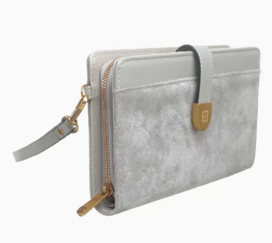 Suede wristlet wallet - grey