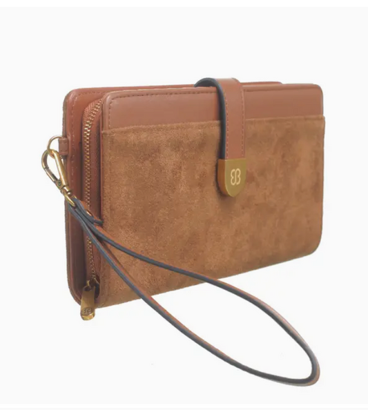 Suede wristlet wallet - tan