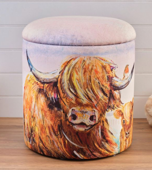 Highland Cow Dougal Fabric Storage Stool Inner Made With Recycled Sugar Cane