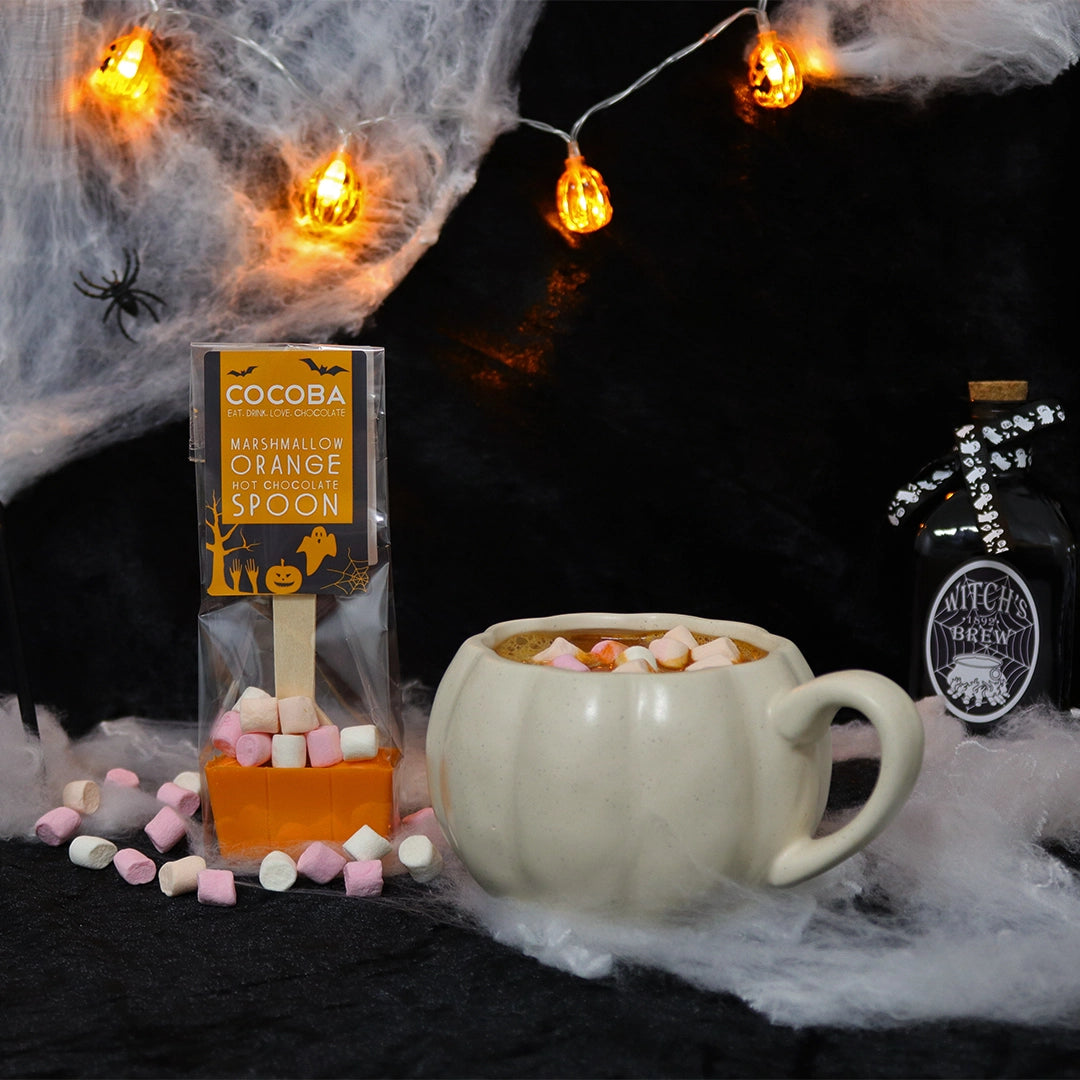 Halloween Orange Hot Chocolate Spoon With Marshmallows