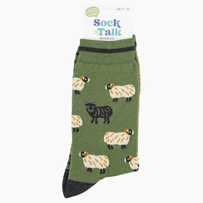 Mens Bamboo Socks - Green Sheep