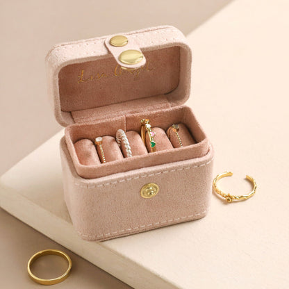 Embroidered Flower Petite Velvet Travel Ring Box