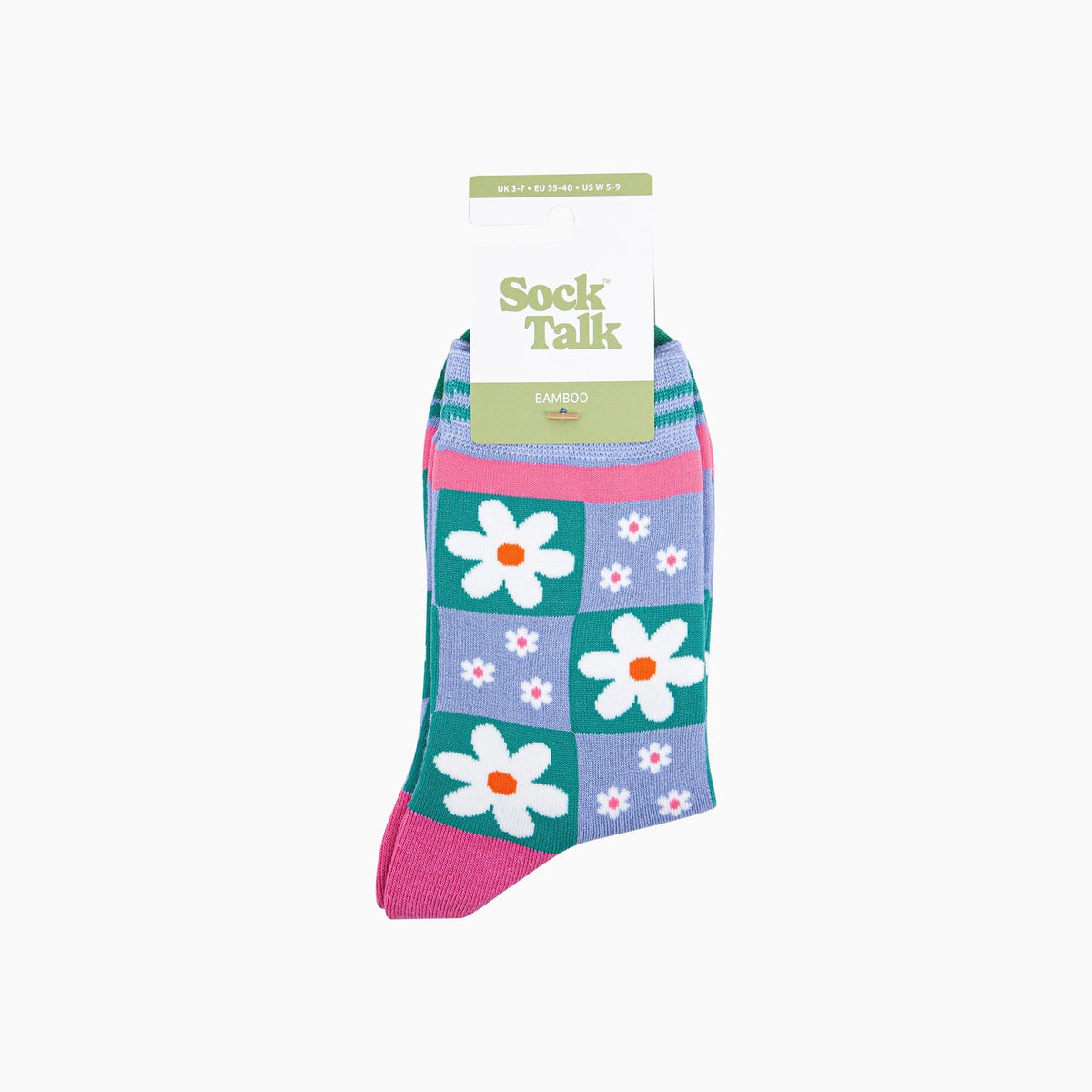Flower Checkerboard Bamboo Socks In Blue