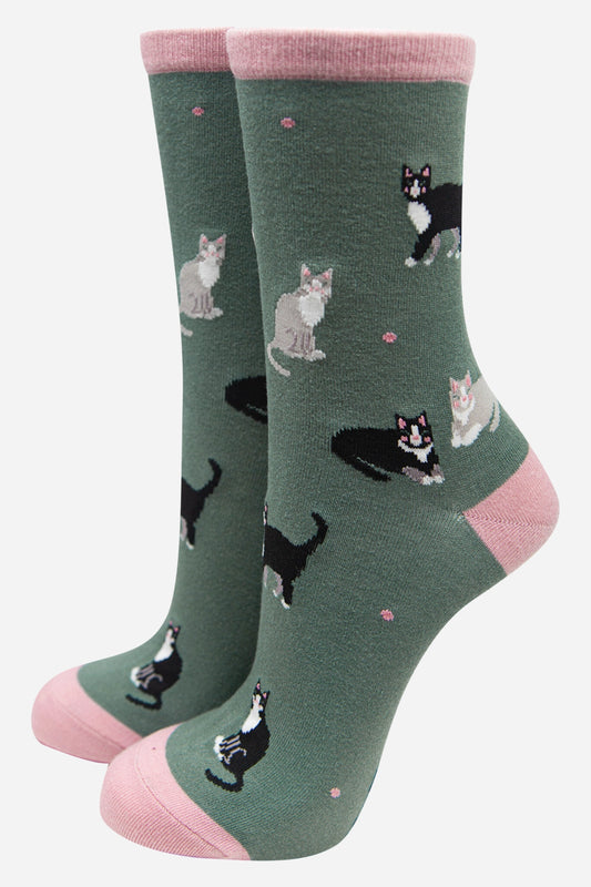 Womens Black Cat Ankle Socks