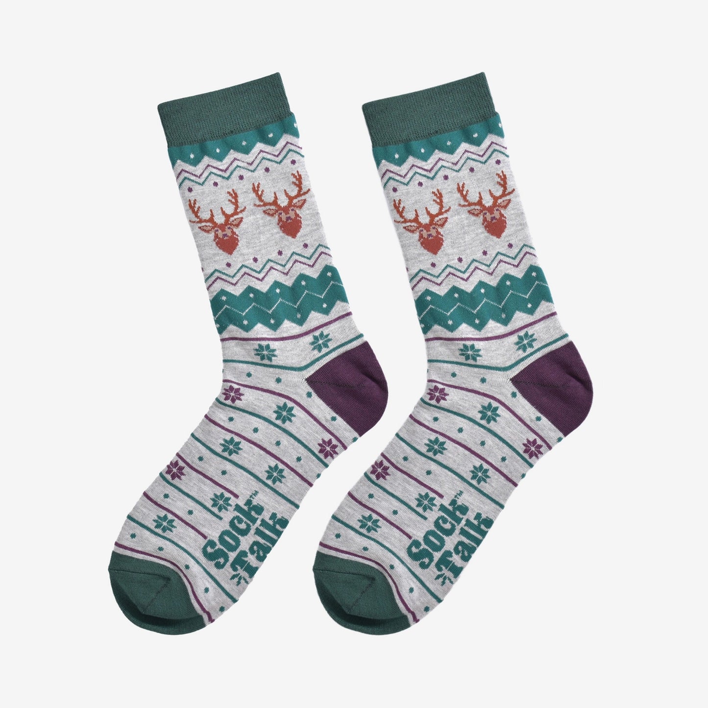 Men's Bamboo Socks Grey/Green Stag Fair Isle