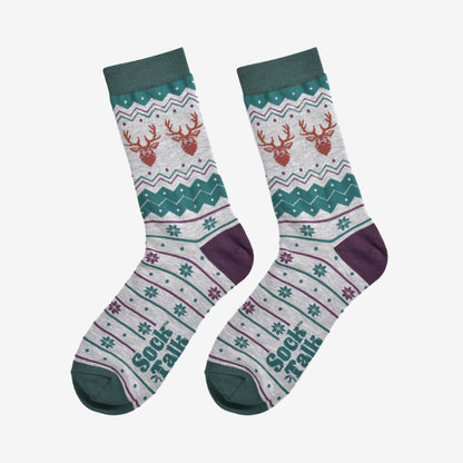 Men's Bamboo Socks Grey/Green Stag Fair Isle