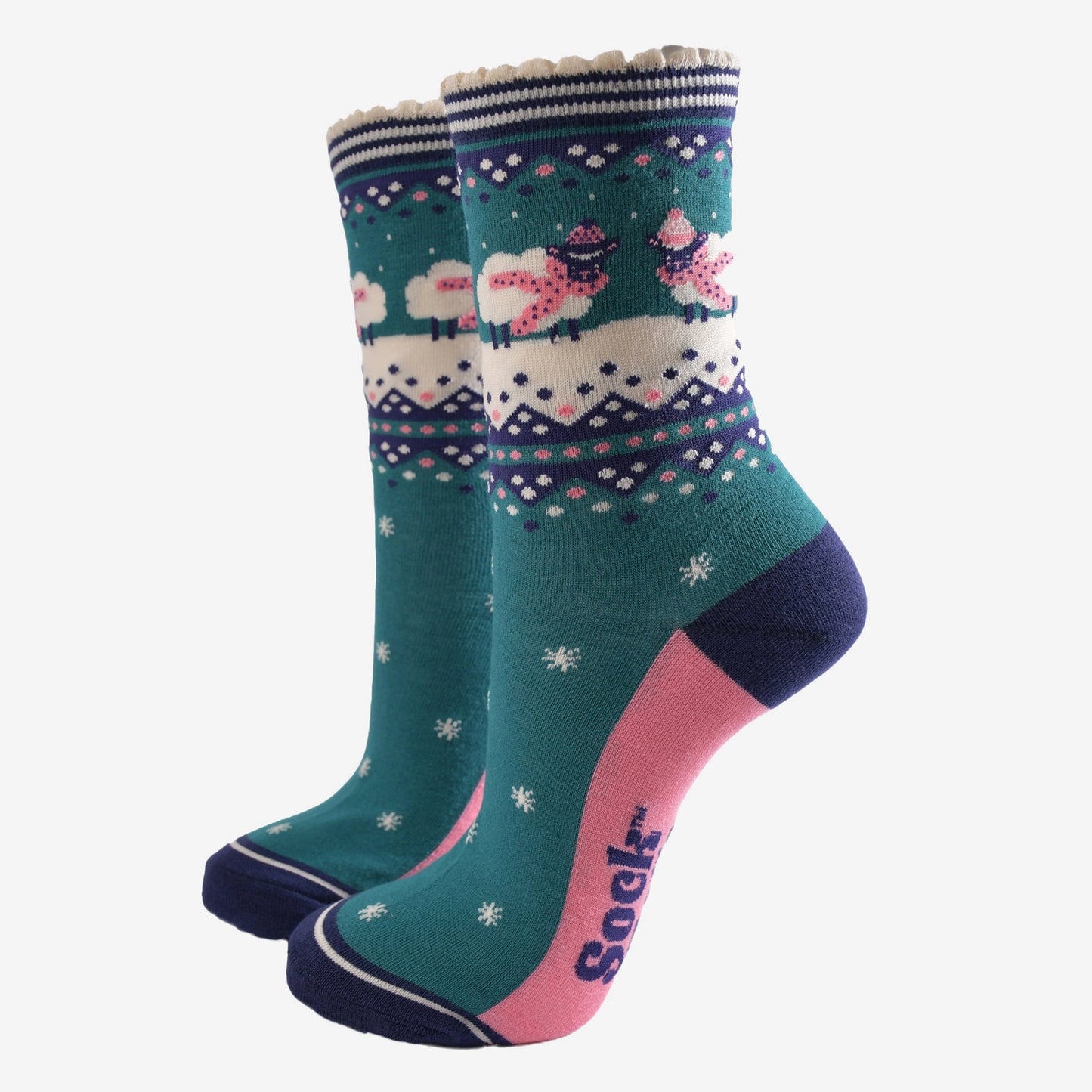 Women's Bamboo Socks Green/Navy Blue Sheep