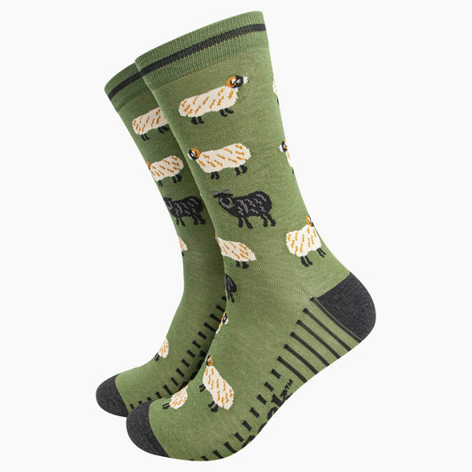 Mens Bamboo Socks - Green Sheep