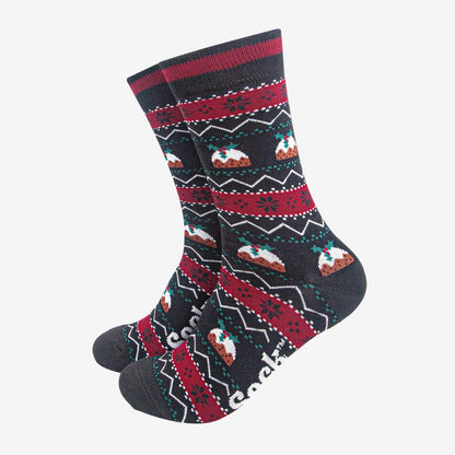 Men's Bamboo Socks Black Christmas Pudding Fair Isle