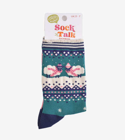 Women's Bamboo Socks Green/Navy Blue Sheep