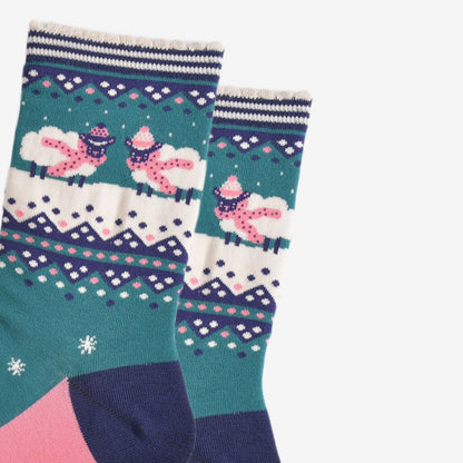 Women's Bamboo Socks Green/Navy Blue Sheep