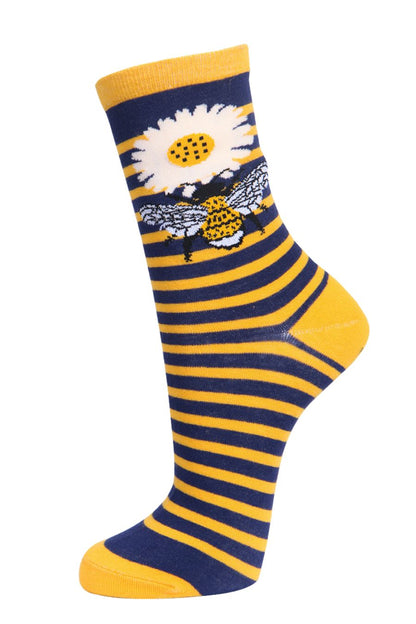 Womens Bamboo Socks Bumble Bees Floral