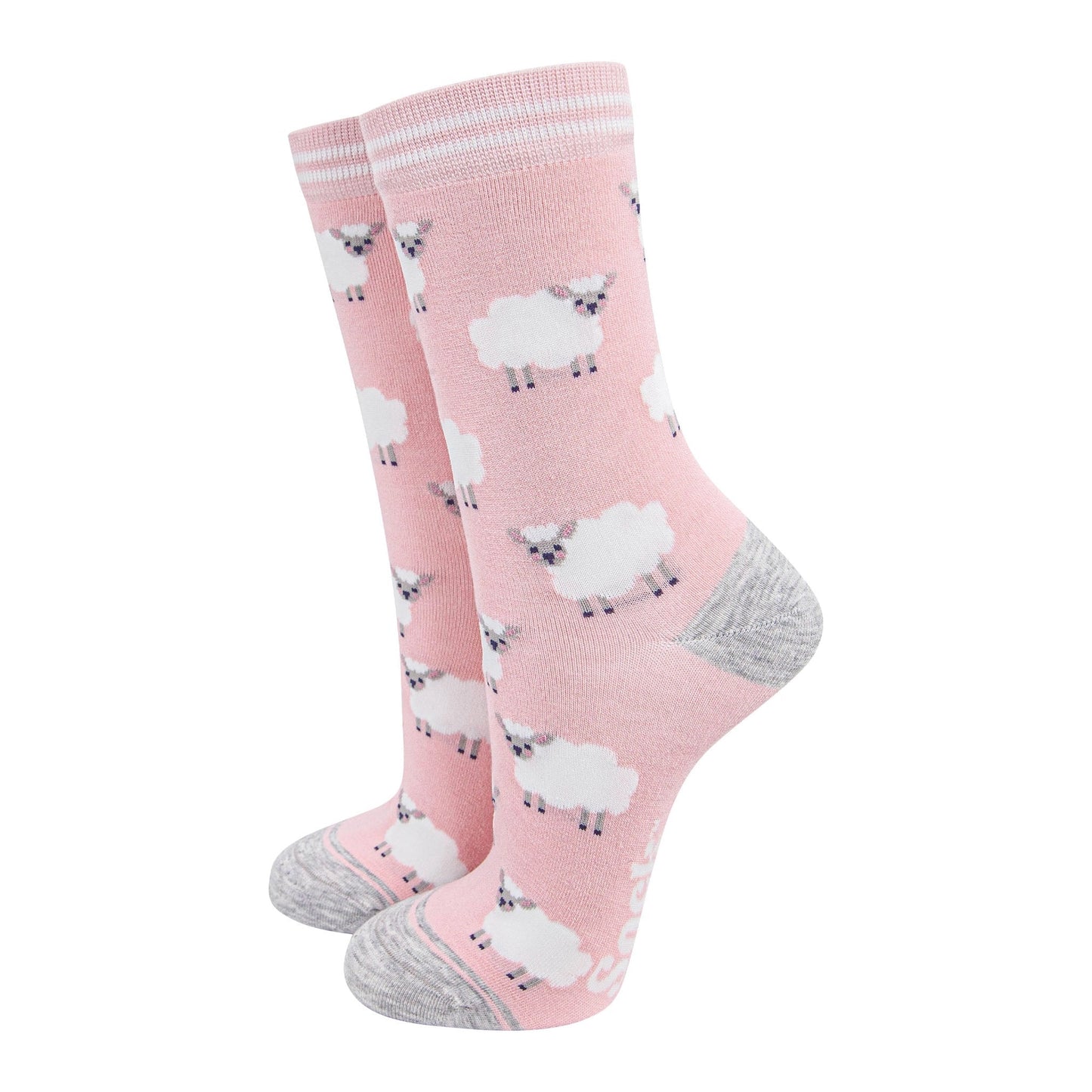 Women's Bamboo Socks Light Pink/Grey Marl Sheep