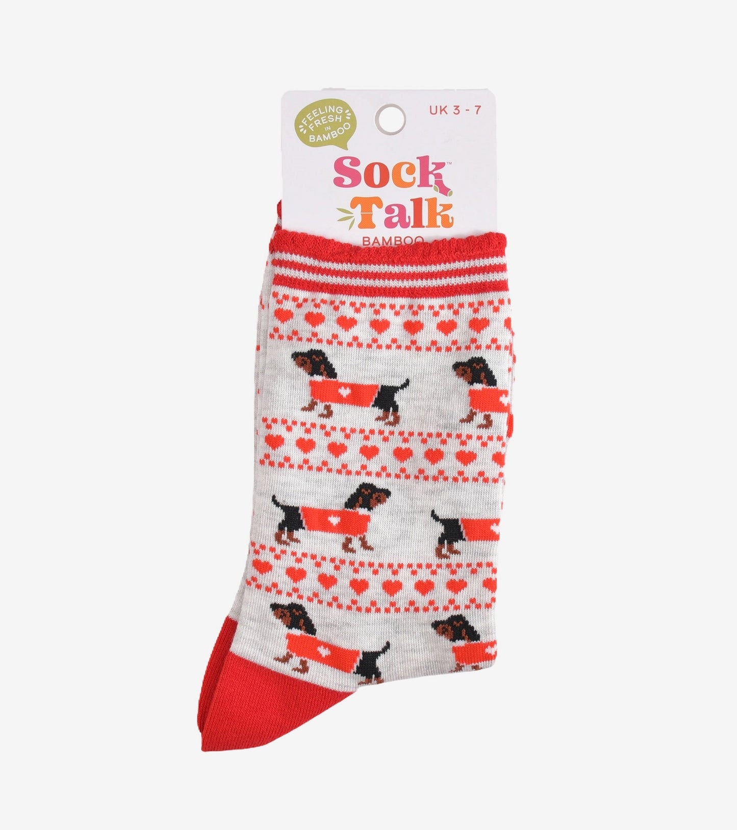Women's Bamboo Socks Grey/Red Sausage Dog