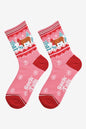 Women's Bamboo Socks Pink/Red Christmas Highland Cow